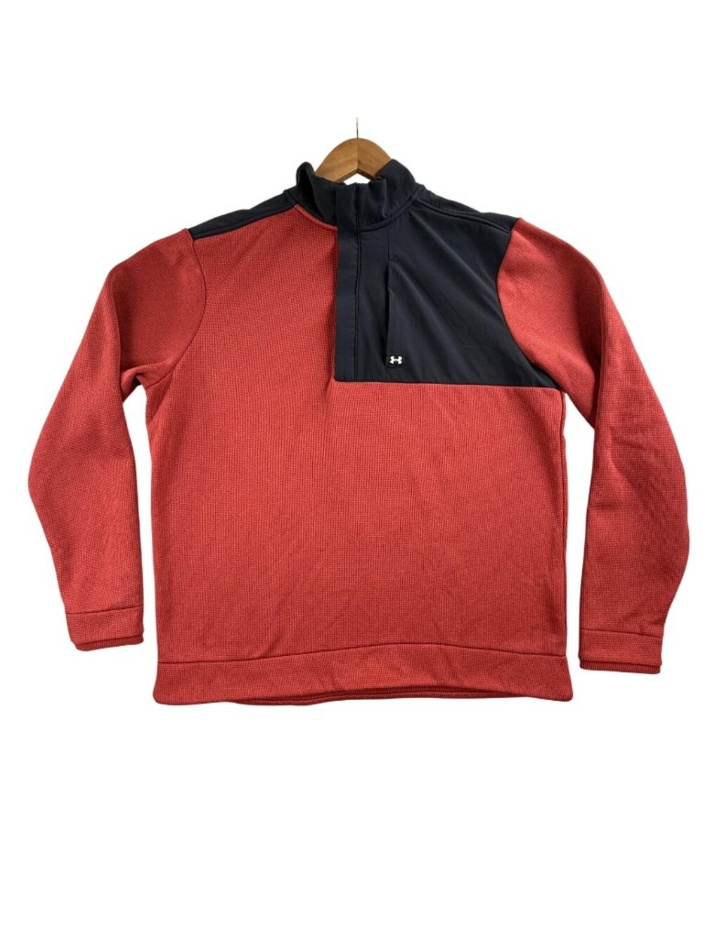Under Armour Pullover Jacket Mens Large Red Black Storm Golf 1/4 Zip Fleece